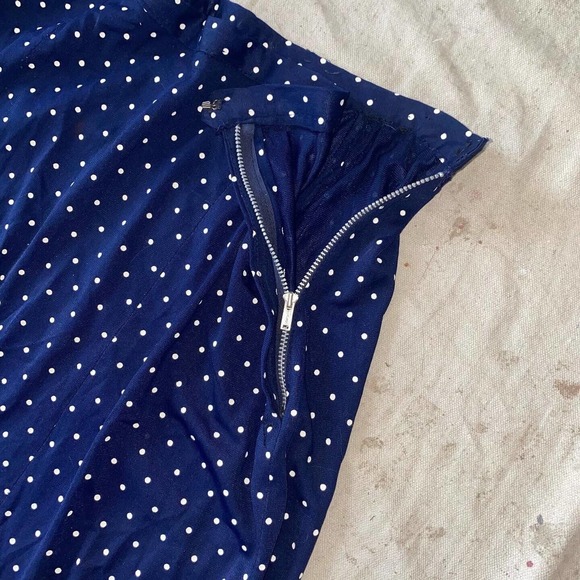 Vintage 40s navy and white polka dot rayon 1940s blouse and skirt set - Picture 11 of 12